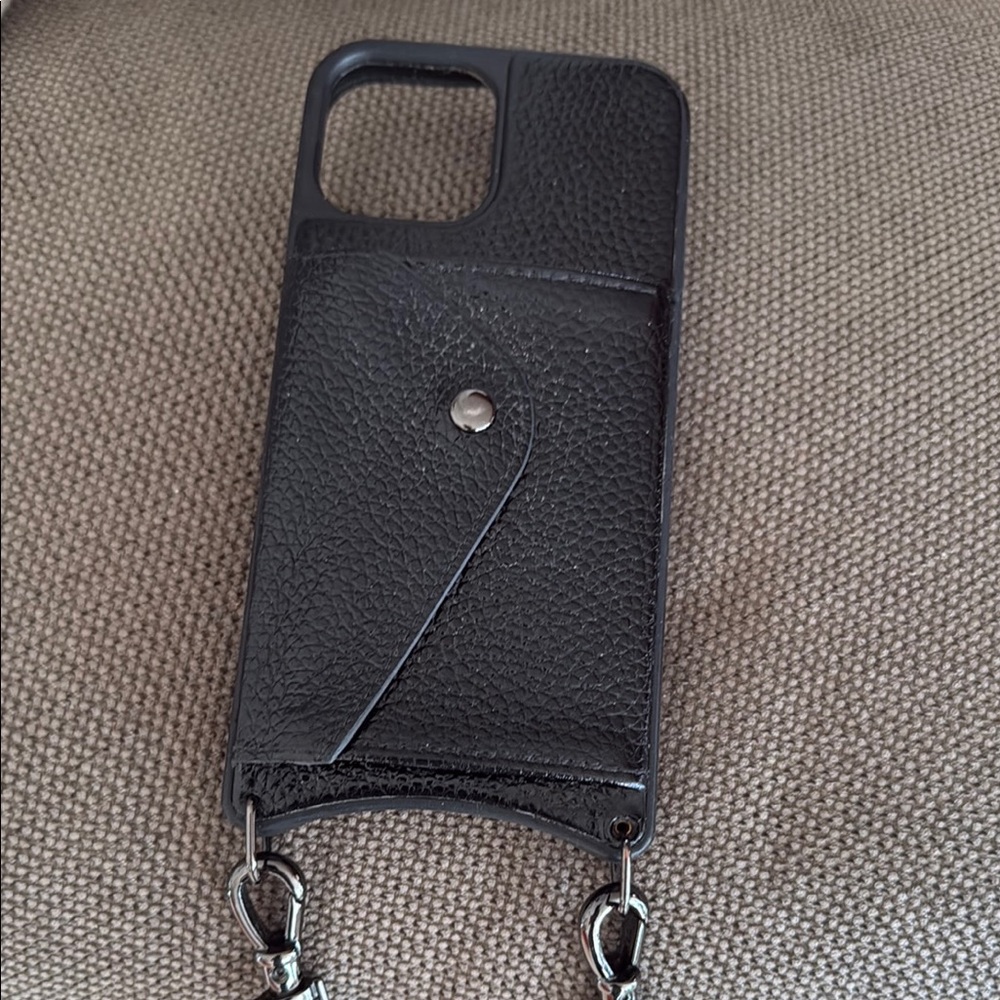 Bandolier Black Leather Phone Case with Chain